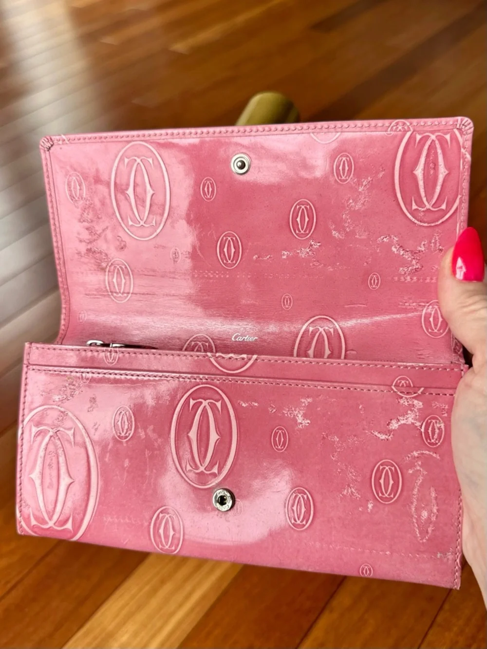 Cartier Happy Birthday Continental Long Wallet in Pink Patent Calfskin Leather - Picture 6 of 11